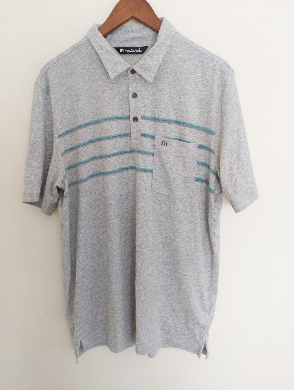 Travis Mathew Men's Gray Heather Striped Chest Pocket Golf Polo Shirt Large